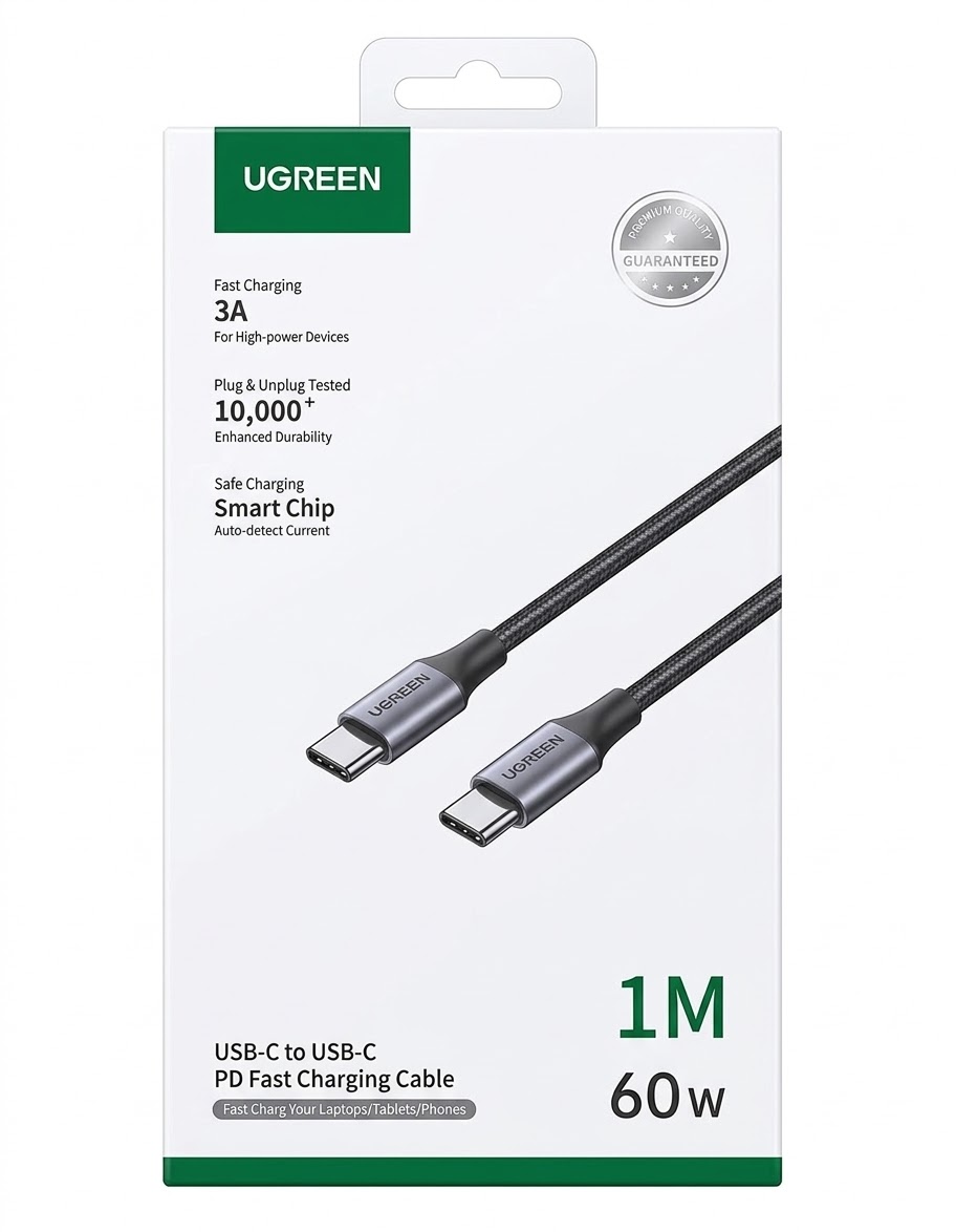 كبل يوجرين طايب سي في طايب سى 1 متر UGREEN Cable USB-C to USB-C 60W 1M US261