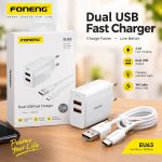 شاحن FONENG EU63 Dual USB Fast Charger 2.4A For Micro 1000mm 12W