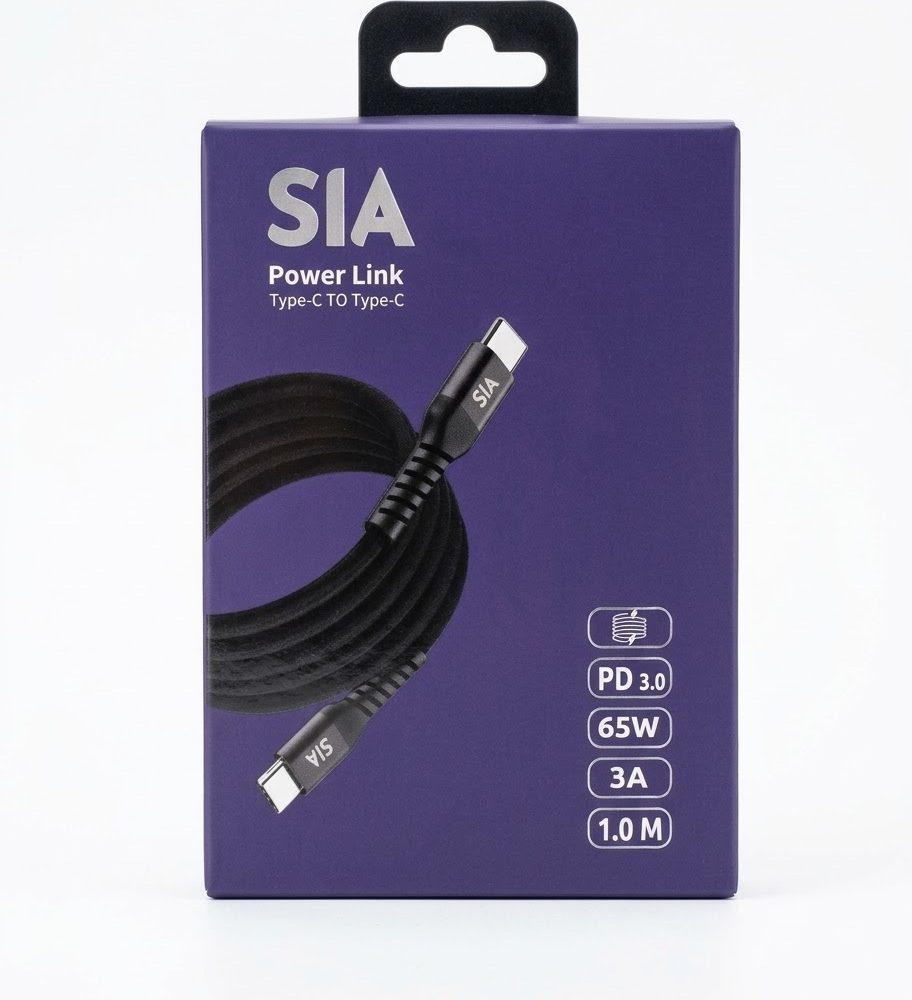 كبل SIA Type-c TO Type-c 65W 3A 1.0M BKCC65-1MG-BLK
